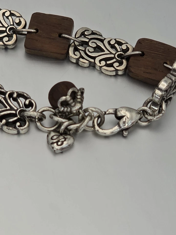 Brazalete De Colección Firmado Brighton Madera de Secuoya Plateado Panel Desplazado ¡ENVÍO GRATUITO DE $!! Foto 3 de 4