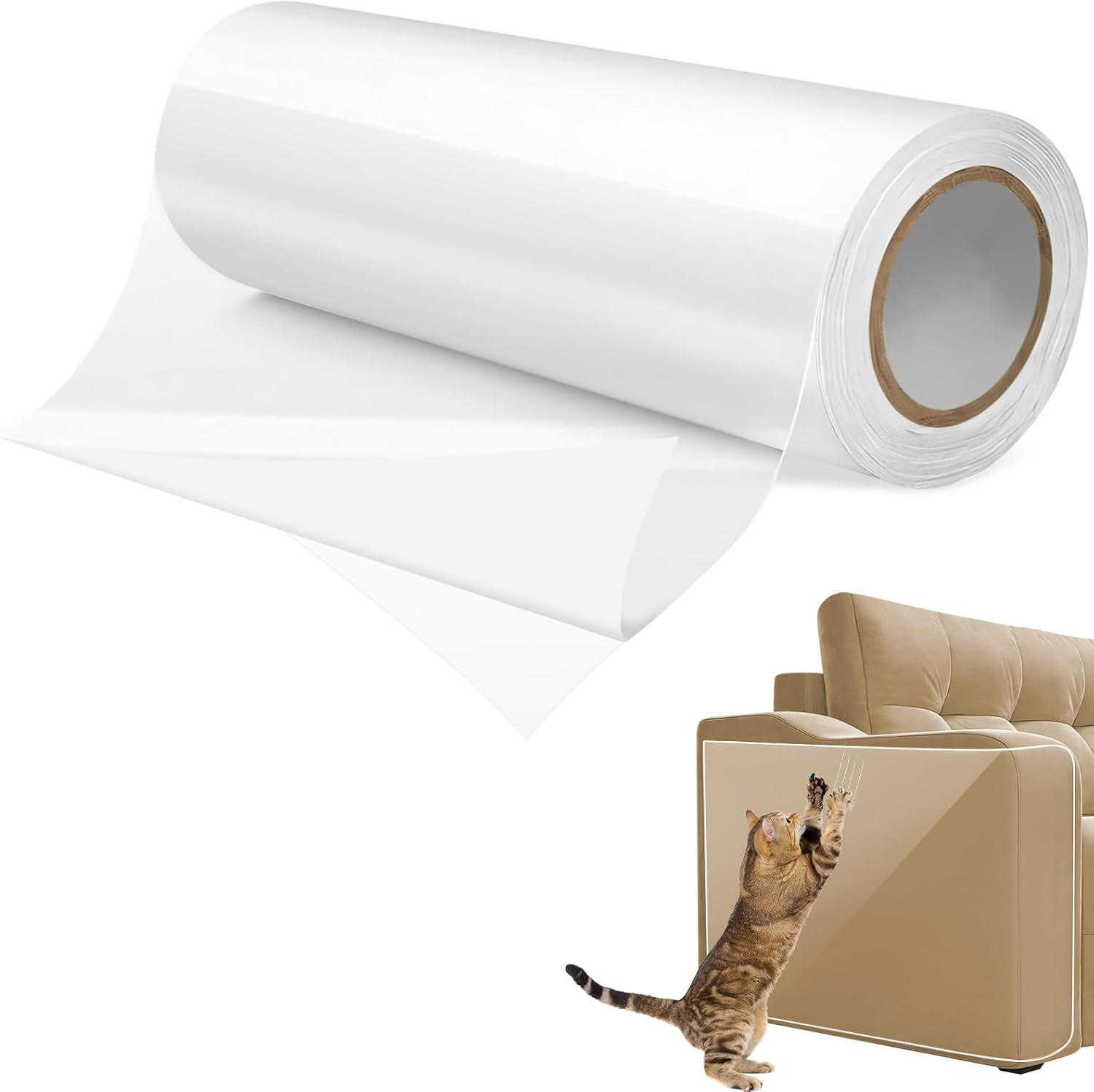 Protezione Divano Graffi Gatto 30cm x 5m: Pellicola Trasparente Antigraffio - 1