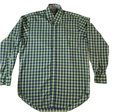J McLaughlin Men s Shirt Medium Blue Green Plaid 100% Cotton (G4)