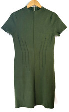 Eliza J Womens Short Sleeve Sweater Dress Pintuck Fitted Sheath Size Large Olive