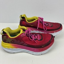 Hoka One One Shoes Womens 9 Bondi 5 Athletic Sneakers Lace Up Running Red Yellow