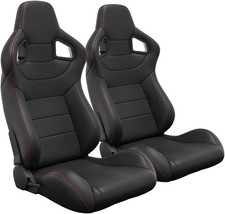 2 Pcs Adjustable Universal Racing Seats Reclinable Bucket Seats W Double Sliders