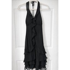 Black Halter Tiered Ruffle Cocktail Dress Size 8 Y2K formal Whimsigoth dark VTZG