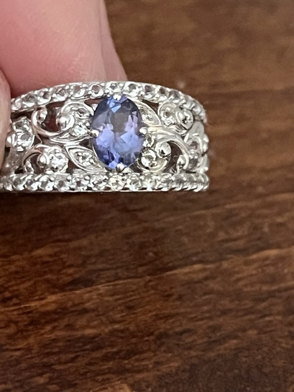 Victoria Wieck Sterling Silver Oval Tanzanite Filigree Wide Band Ring, Sz 7