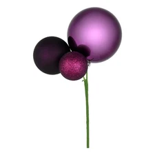Vickerman 18" Plastic Ball Ornament Christmas Picks in Plum Purple (Set of 3)