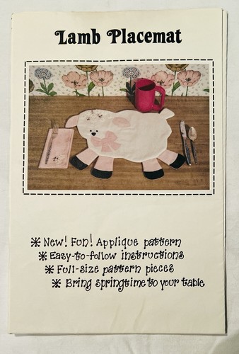 Vintage 80s Patch Press Lamb Sheep Placemat Appliqué Sewing Pattern - Uncut - Picture 1 of 3