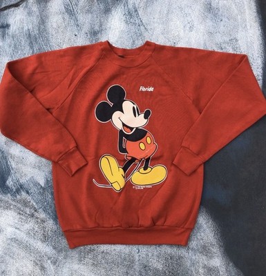 VINTAGE WALT DISNEY WORLD MICKEY MOUSE CREWNECK SWEATSHIRT 90s RED SCREEN STARS