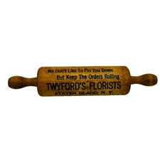 1930s vtg STATEN ISLAND NY Advertising TWYFORD'S FLORISTS Miniature Rolling Pin