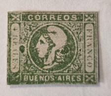 Argentina (Liberty Head) Scott #9 GJ #16 ($400) - 4 r green - MH - VF - 1859