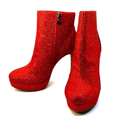 Women's Platform Dress Booties - Size 7M - Red Rhinestones - New In Box - Picture 2 of 10