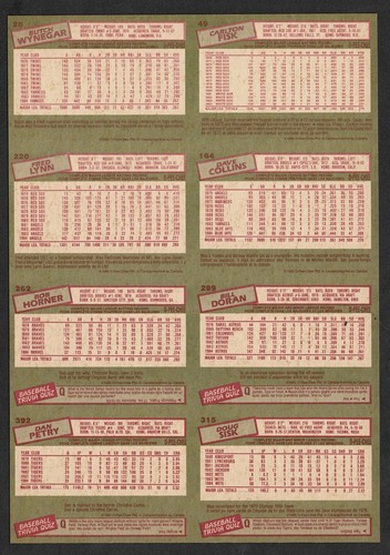 Panel de 8 tarjetas OPC sin cortar 1985, Carlton Fisk, Fred Lynn, Bob Horner... - Imagen 3 de 4
