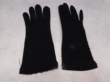  DESIGNER LADIES BLACK BEADED NYLON DRESS GLOVES UNLINED SZE ONE SIZE FITS MOST