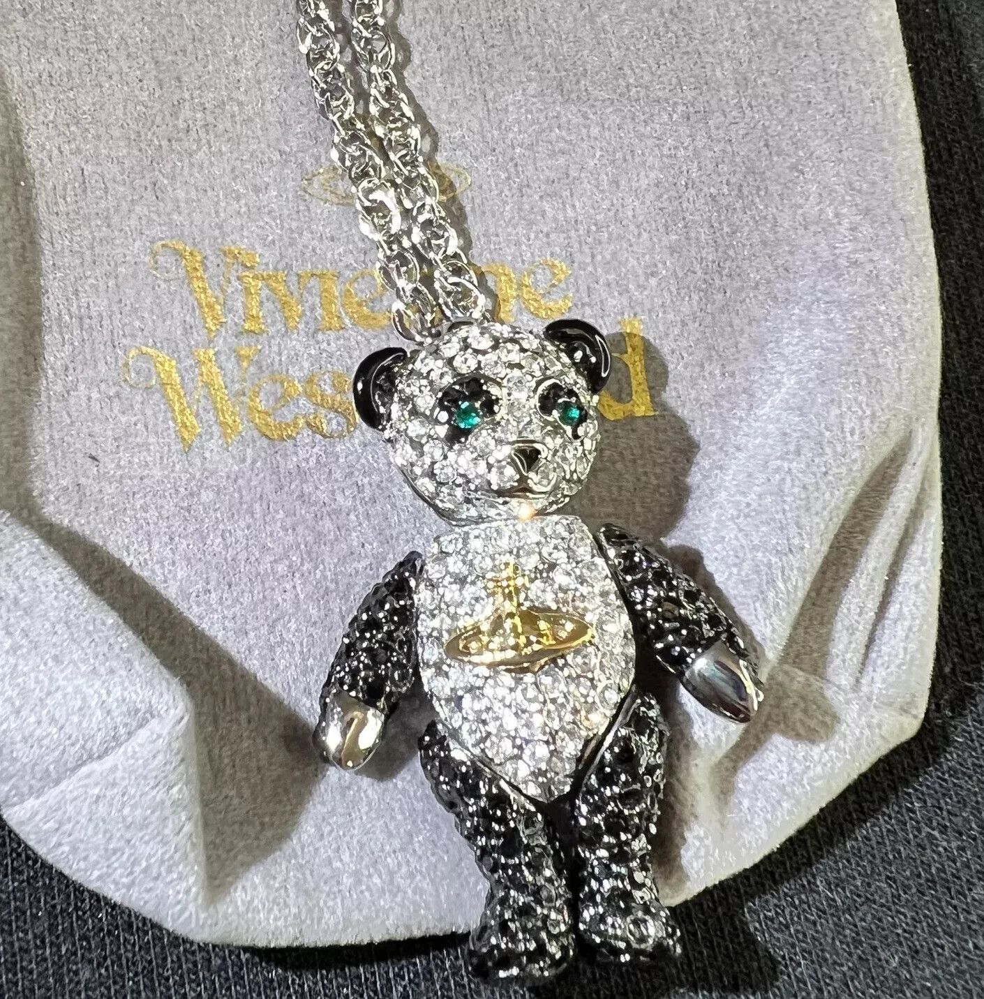 Vivienne Westwood crystal panda bear necklace new in box rare collectible