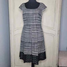 Nine West Cap Sleeve Pleated Fit & Flare Plaid Eyelet Hem Open Back Dress✨️sz 8