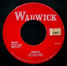 THE COOL-TONES: Ginchy+Movin' Out~1959 R&B Instrumental Rocker 45~WARWICK #M505