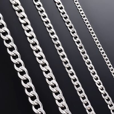 1PC Cuban Curb Link Chain Silver Color Necklace Chains Jewelry Making Findings