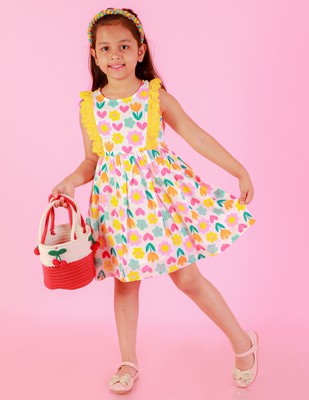 Girls Printed Layered Cotton Casual Dress
