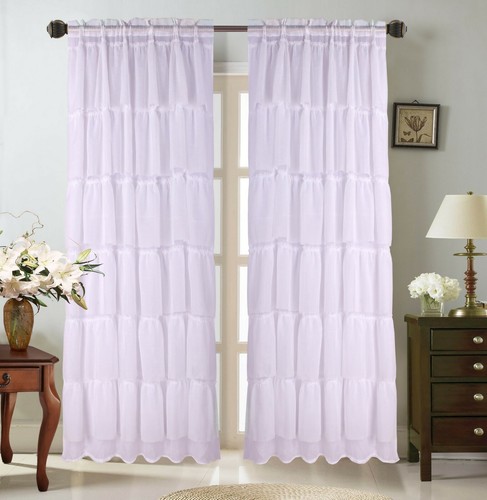 2PC SHEER CRUSHED VERTICAL RUFFLE WINDOW DRESSING CURTAIN PANEL CASCADE DRAPES - Picture 9 of 9