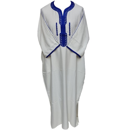 Homme Marocan Bleu Grs Rayé 3 Trmestre Manches Thobe Juba Kandorah