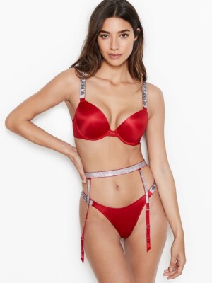 New Victoria s Secret Very Sexy Shine Strap Garter Belt Size M/ L Lipstick Bling