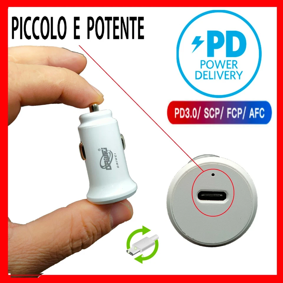 CAVO CARICATORE RAPIDO CAMION AUTO PER IPHONE 14 13 12 11 PD TYPE C ACCENDINO - Immagine 4 di 4