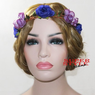 Purple Flower Headband Hair Band Crown Garland Wreath Wedding Boho