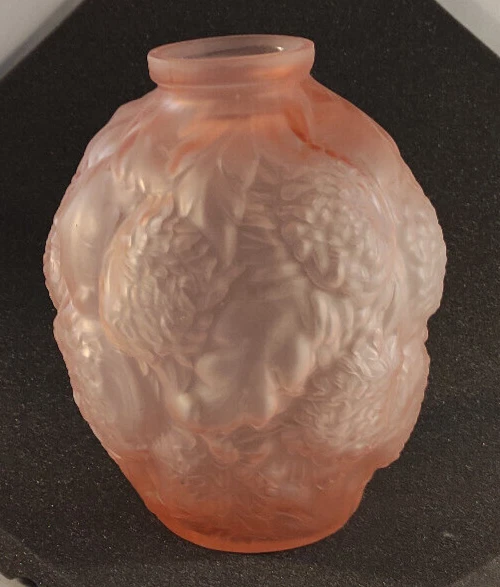 grand vase verre rose motif floral made in france non signé Souchon Neveusel? - Photo 1/4