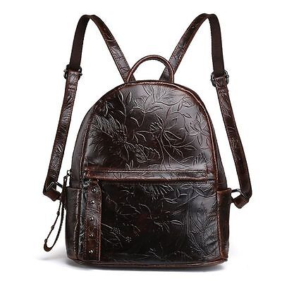 New Women Genuine Leather Backpack Travel Bag Embossed cow leather Purse S