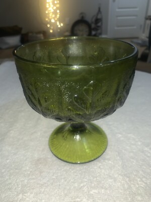FTD Vintage 1978 Green Glass Pedestal Vase Leaf Design USA