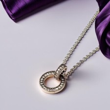 Sparkling Double Circle Pendant Necklace Silver Minimalist Jewellery Womens Gift