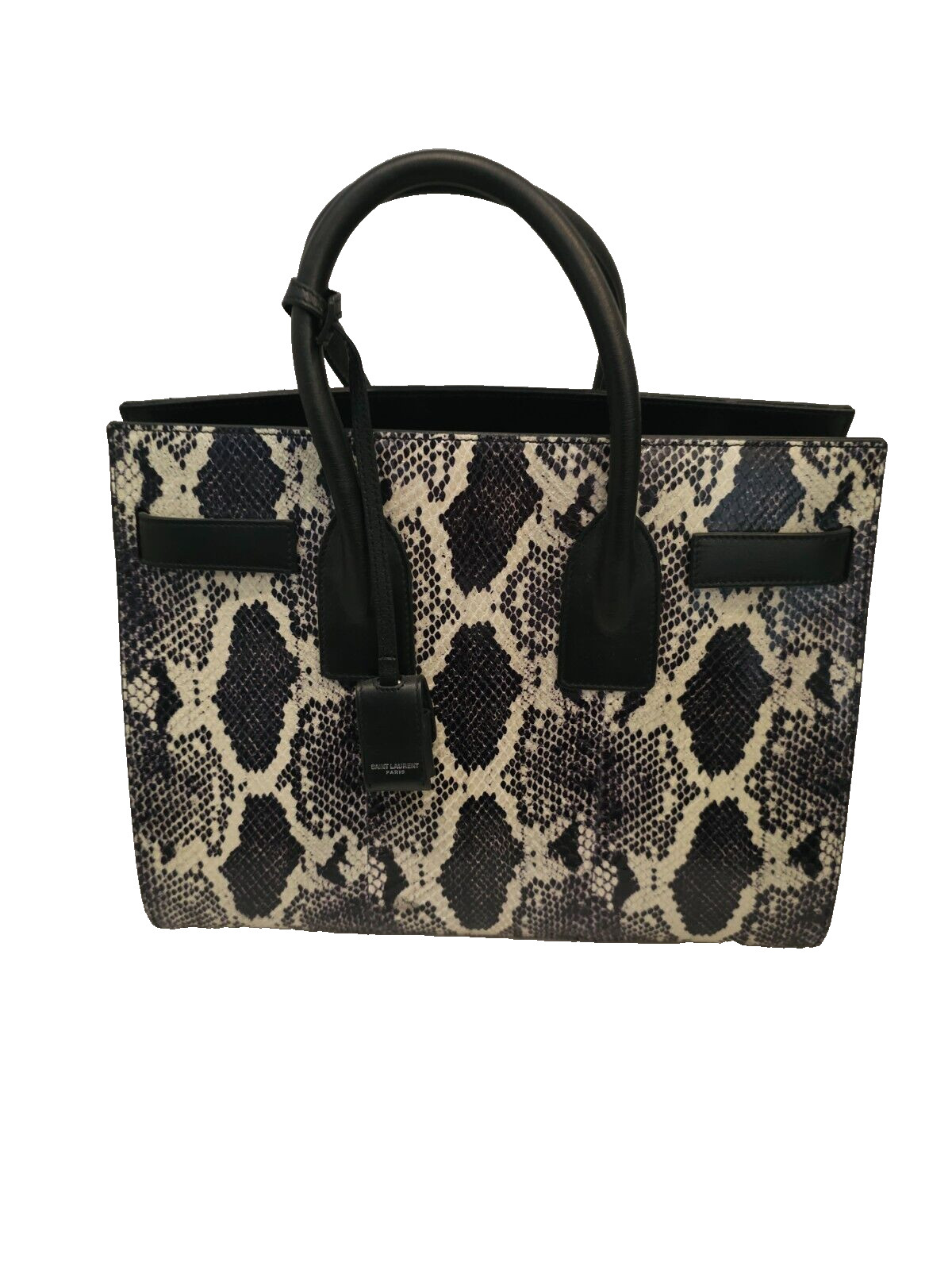 SAINT LAURENT Black and Beige Sac De Jour Python Nano Convertible Bag