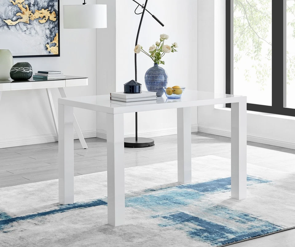 PIVERO White High Gloss 4 Leg 4 Seater Rectangular Kitchen Dining Table