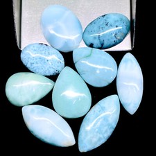 Natural Larimar 9 Pcs 20-29mm Mix Loose Cabochon Untreated Gemstones Lot