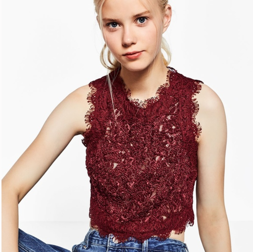 ZARA BURGUNDY WINE EYELASH LACE CROP TOP RARE NWT M or L | eBay