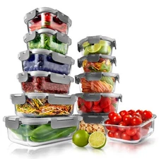 NutriChef 24-Piece Superior Glass Food Storage Containers Set, Stackable Design