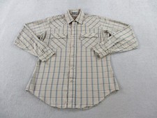 VINTAGE Levis Shirt Mens Medium Tan Check Plaid Pearl Snap Western 70s 80s