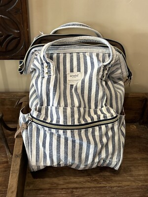 ANELLO JAPAN DISTRESSED VINTAGE BLUE STRIPED BACKPACK PURSE DIAPER TRAVEL  BAG