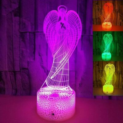 Kids Desk Decor Angel Pattern Lamp 3D Remote Control 16 Color Led Night Light