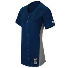 Mizuno Women Pro Full Button Jersey L Navy Grey 350581
