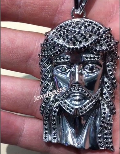 925 Silver Mens 2.1Ct Genuine Black Moissanite Custom Arrived Jesus Face Pendant - 第 6/8 張圖片