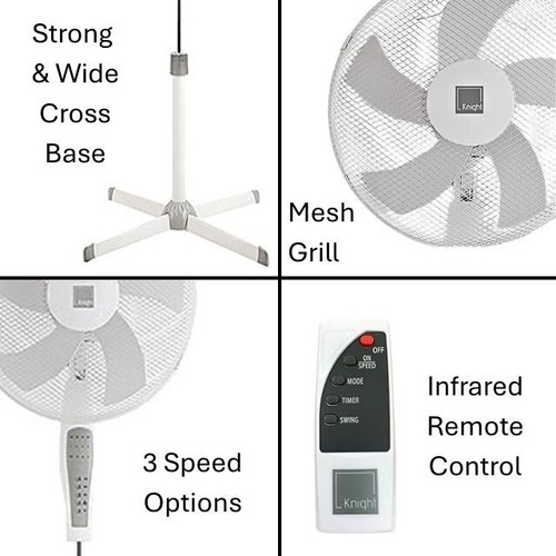 16" Remote Control Fan Pedestal Fan Oscillating Stand Floor Cooling Adjustable - Picture 3 of 12