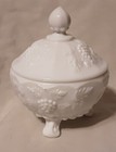 Vintage Tri Footed Milk Glass Covered Candy Dish w/ Raised Grapes — photo 10