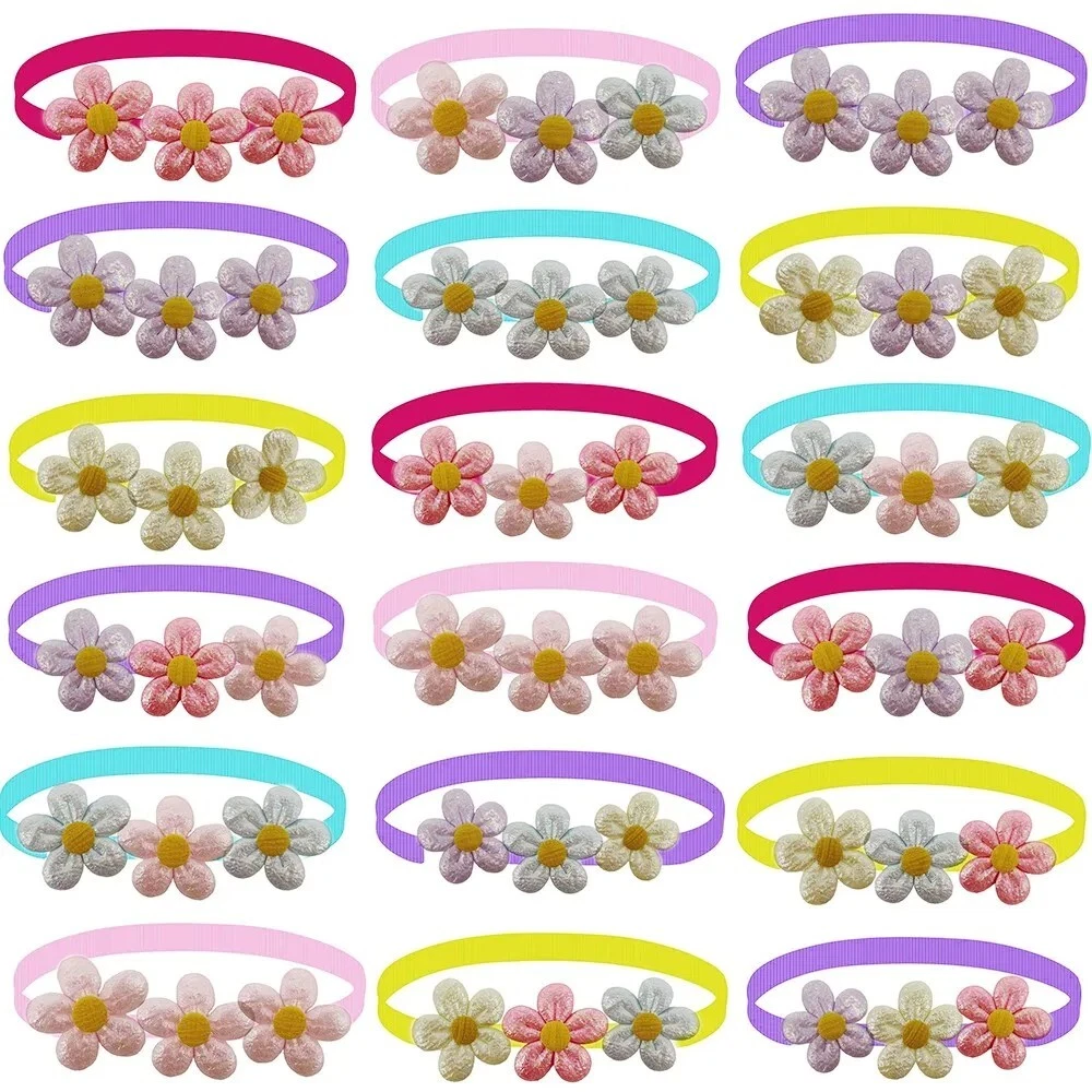 100Pcs Flower Design Dog Bow Ties Adjustable Pet Bowtie Collars Spring Grooming