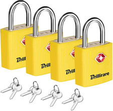 4 Pack TSA Approved Luggage Locks with Keys, Travel Padlock, Zinc Yellow