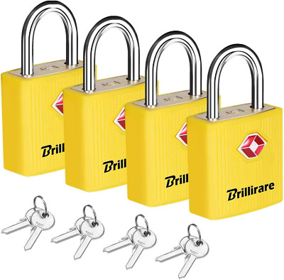 4 Pack TSA Approved Luggage Locks with Keys, Travel Padlock, Zinc Yellow