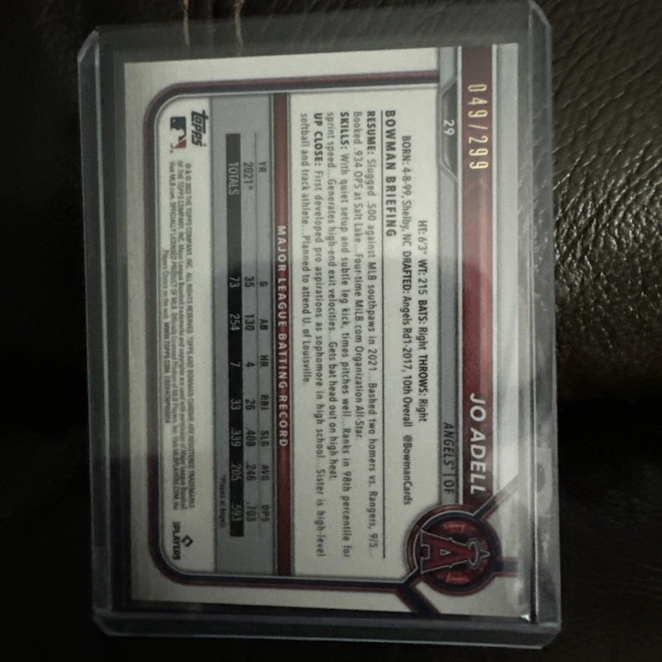 2022 Bowman Chrome - Fuchsia Refractor #29 Jo Adell /299 - Image 2 of 2