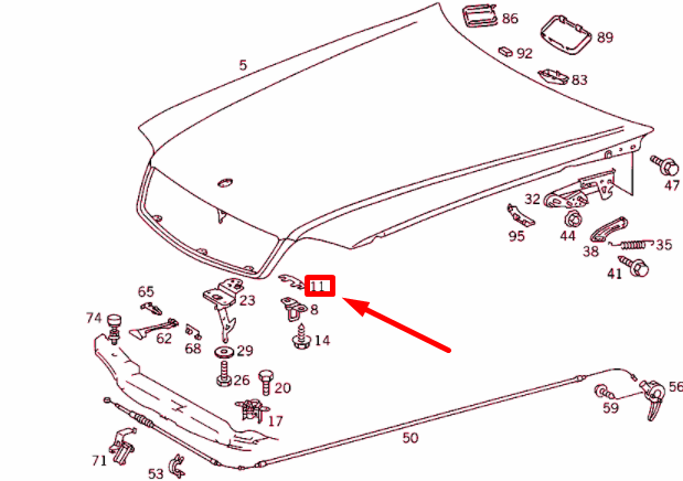 MERCEDES-BENZ SL R129 Verschluß für Motorhaubenpolster A1298870096