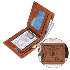 Men Slim Wallet "100 Dollar" Print Leather Bifold Card Holder Front Pocket Bag