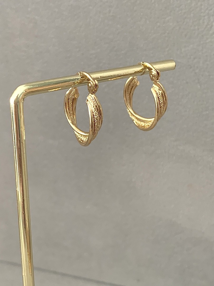 Boucles D'oreilles Créoles Triple Anneaux - Plaqué Or 18 Carats, Scintillantes, Neuves Avec étiquettes