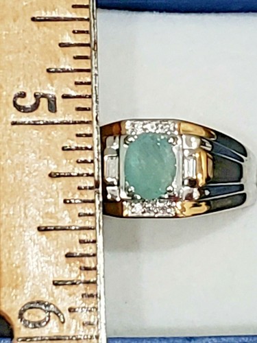 Natural Grandidierite & White Zircon men's ring in vermeil YG & Plat/925 SS sz13 - Picture 3 of 5